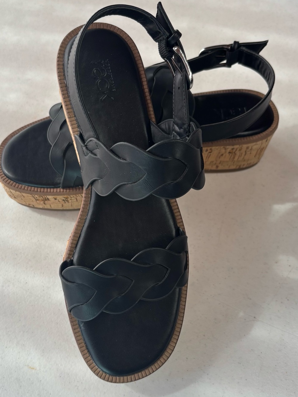 Nordstrom Rack Pennie Black Braided Platform Sandals Women's Size 9M Cork Wedge